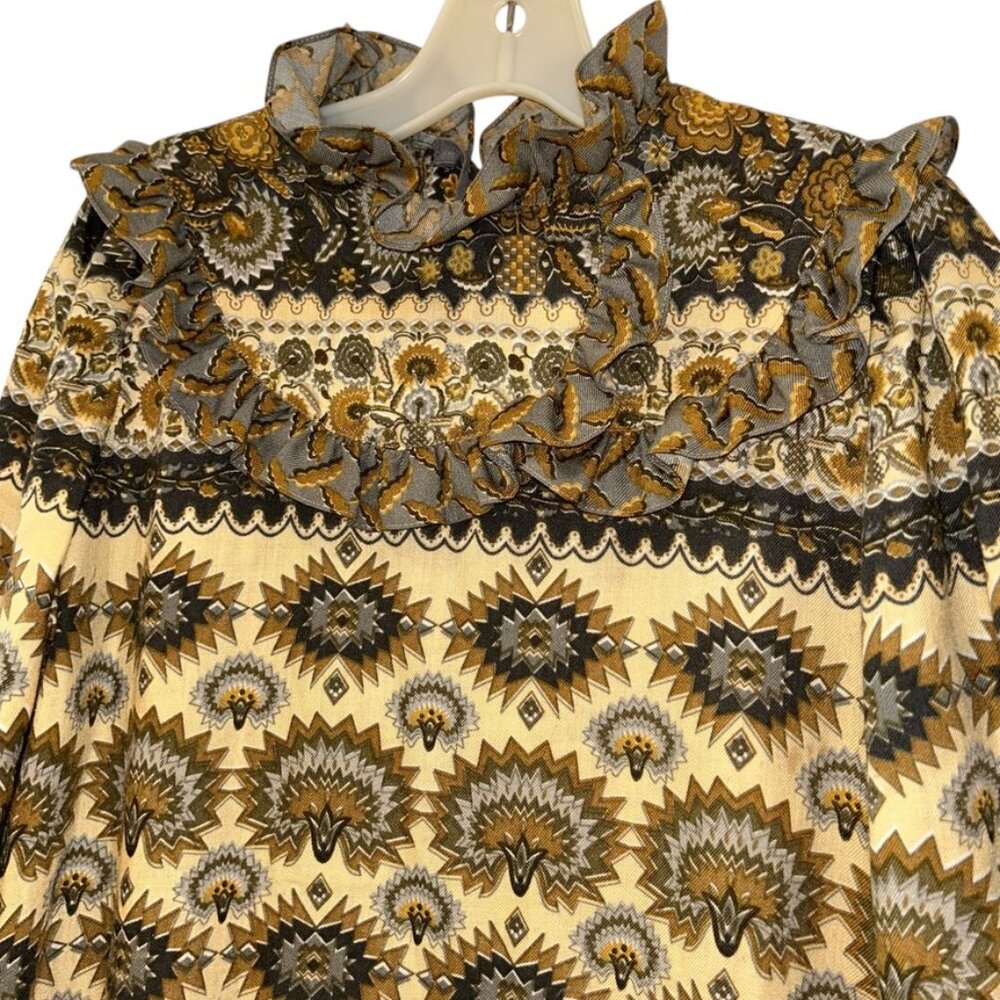 Vintage Little House on the Prairie 80s paisley print dress ruffles S HANDMADE - Picture 2 of 4